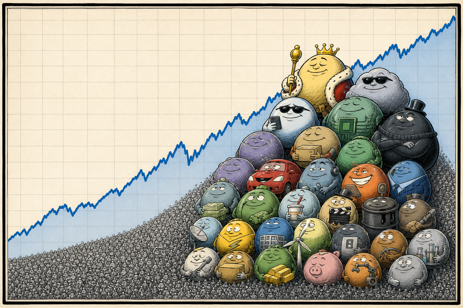S&P 500 chart and 24 stock icons.