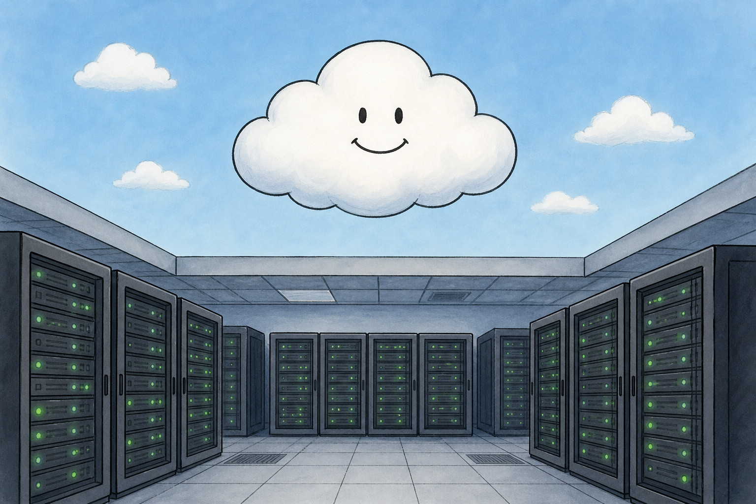 Google Cloud logo and servers.
