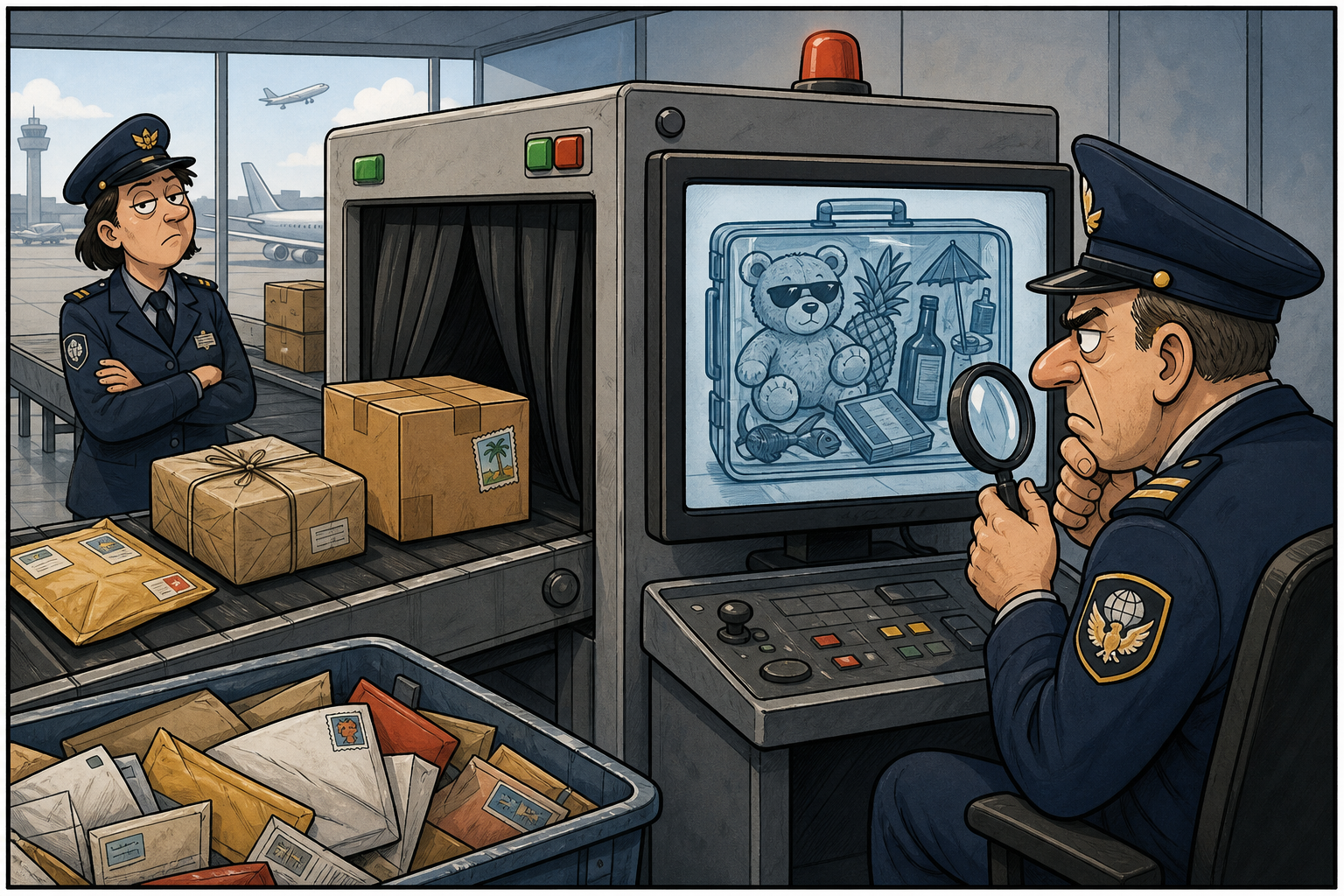 Airport mail center and X-ray.
