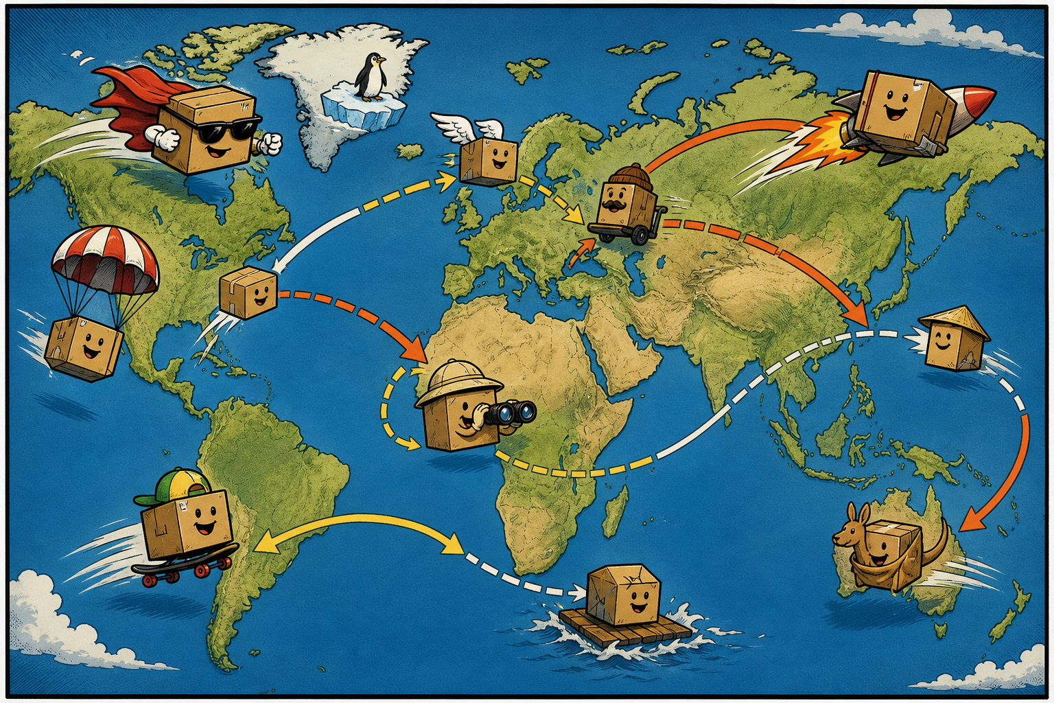 International parcel route map.