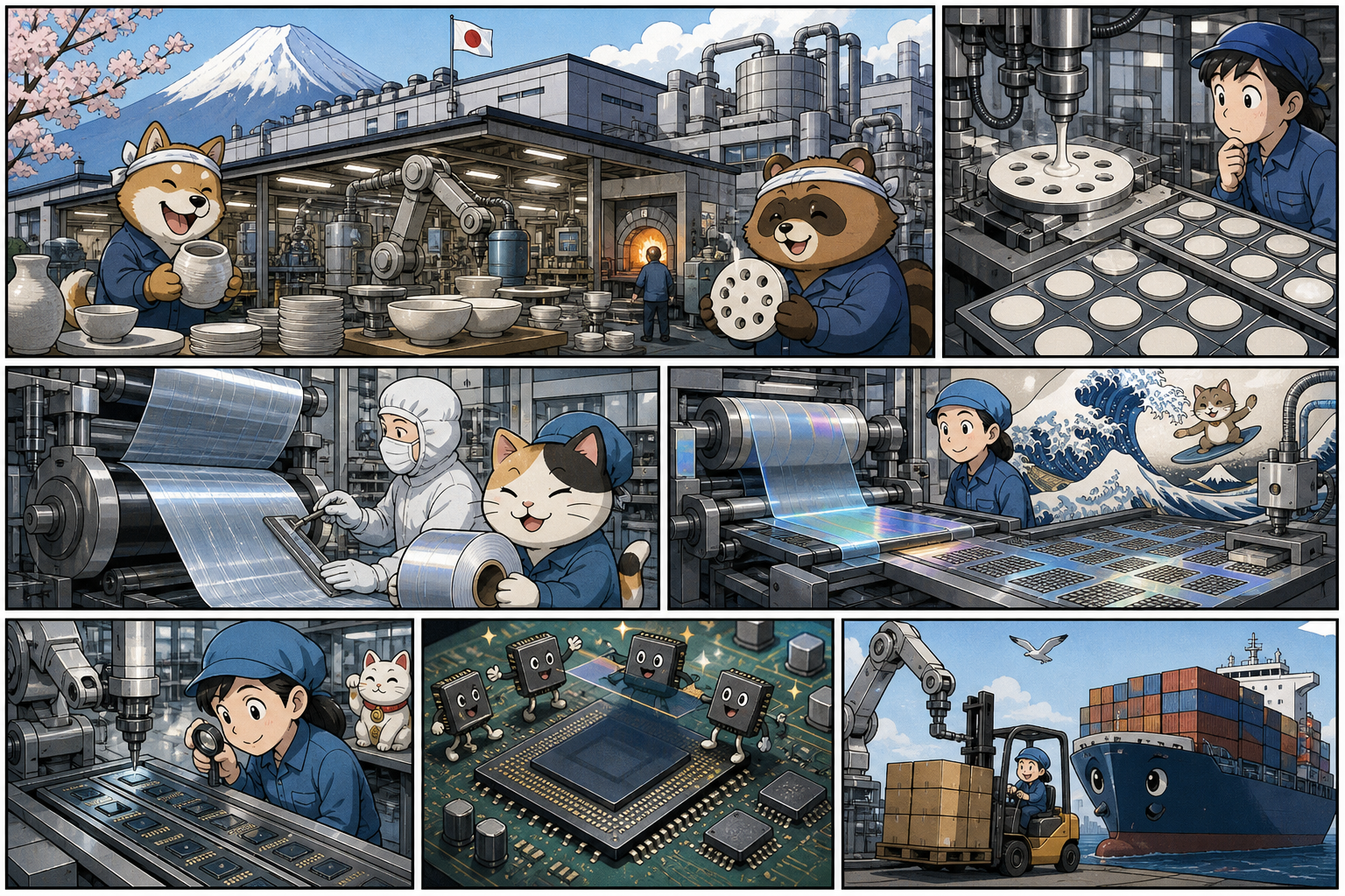 Japanese factory ceramics and films.