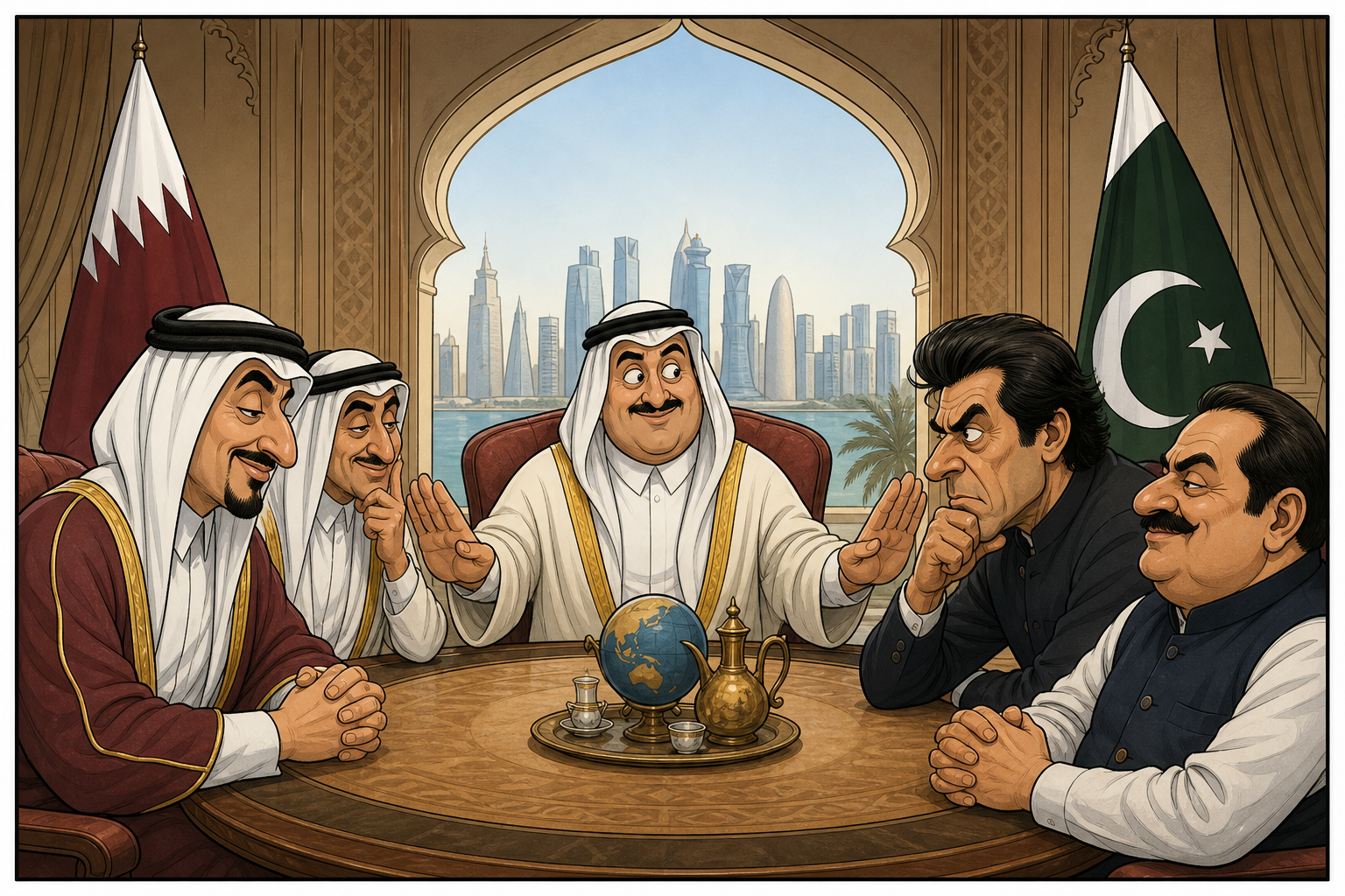 Qatar and Pakistan diplomats at a table.
