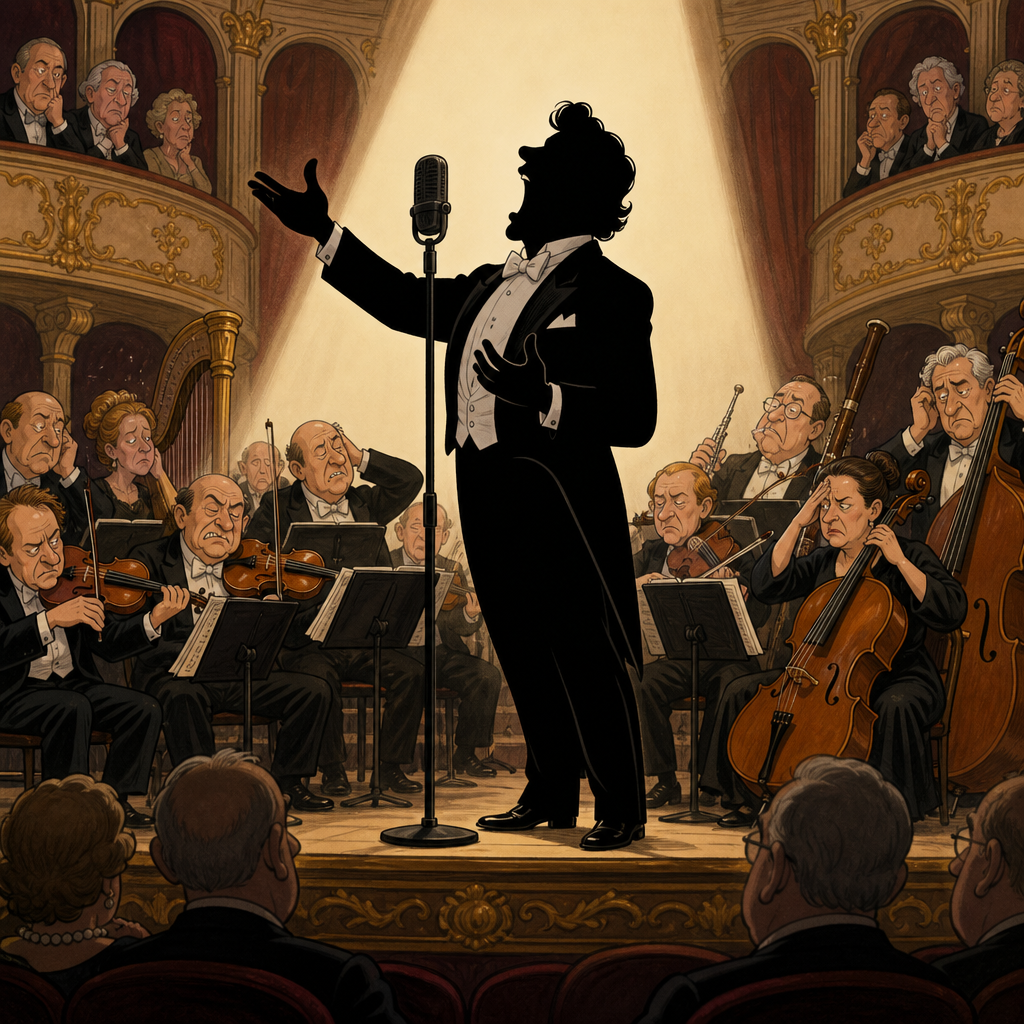 Concert hall and Ian Bostridge silhouette.