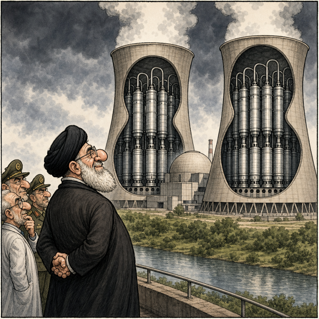 Cooling towers and enrichment symbol.