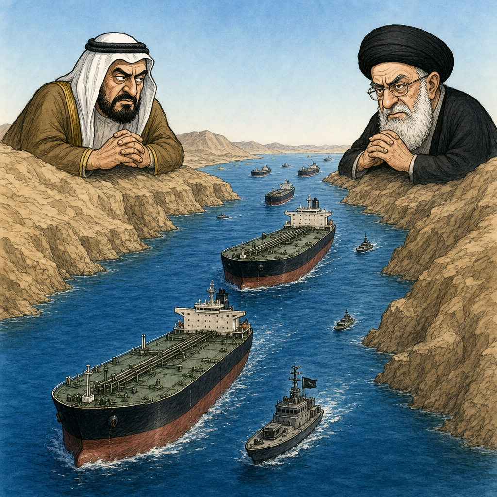 Strait of Hormuz and oil tankers.