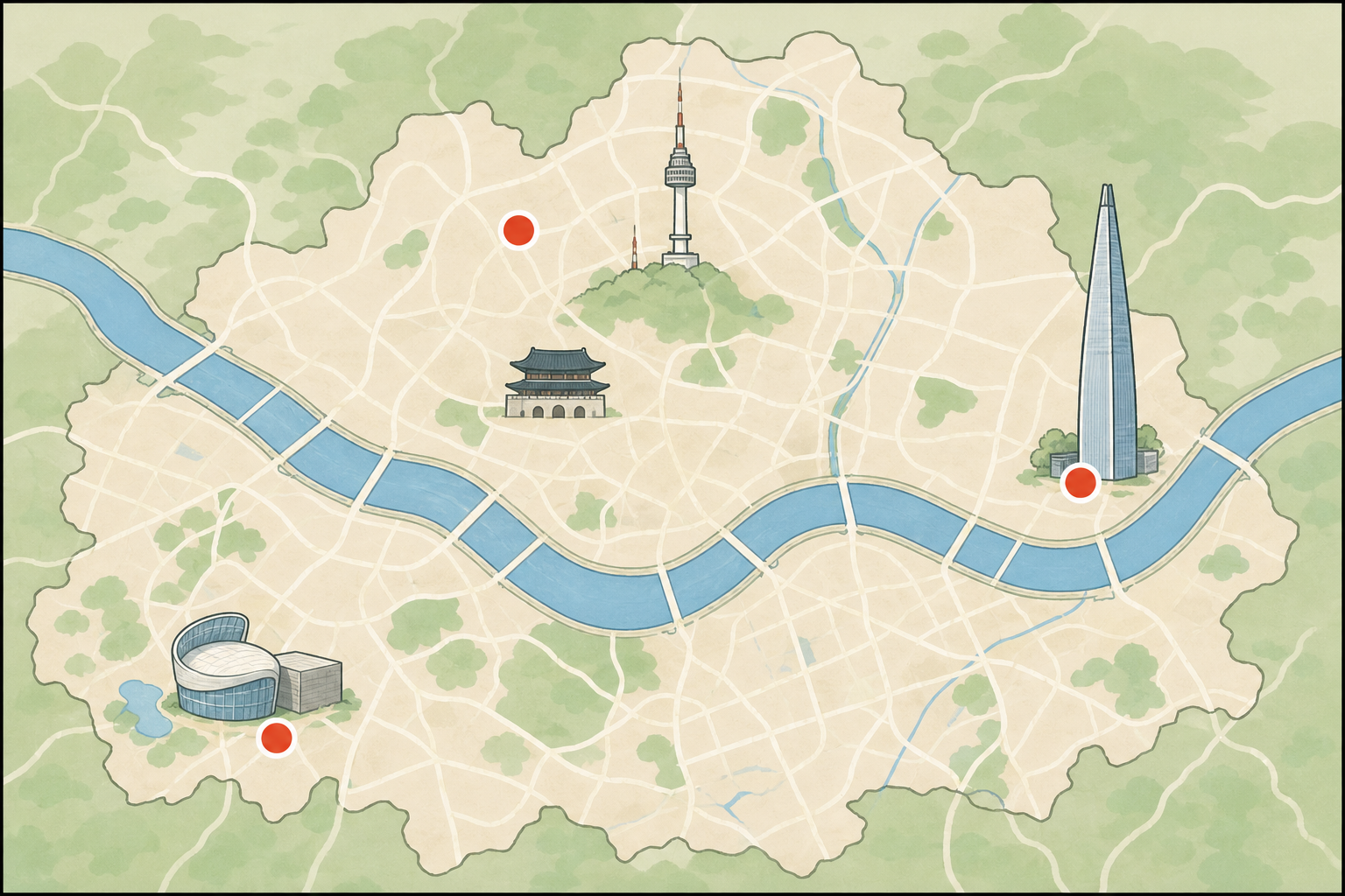 Map of three venues.