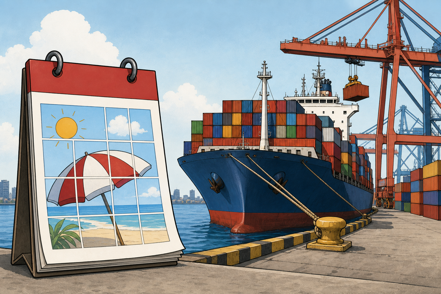 July 24 calendar and container ship.