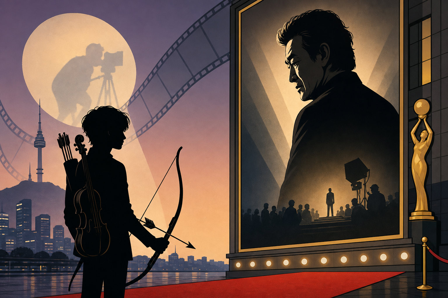 WOODZ silhouette and Lee Byung-hun poster.