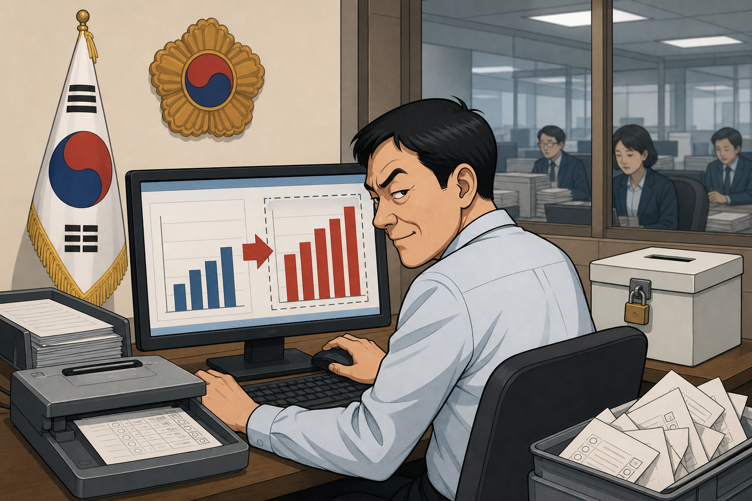 Computer statistics graph being altered.