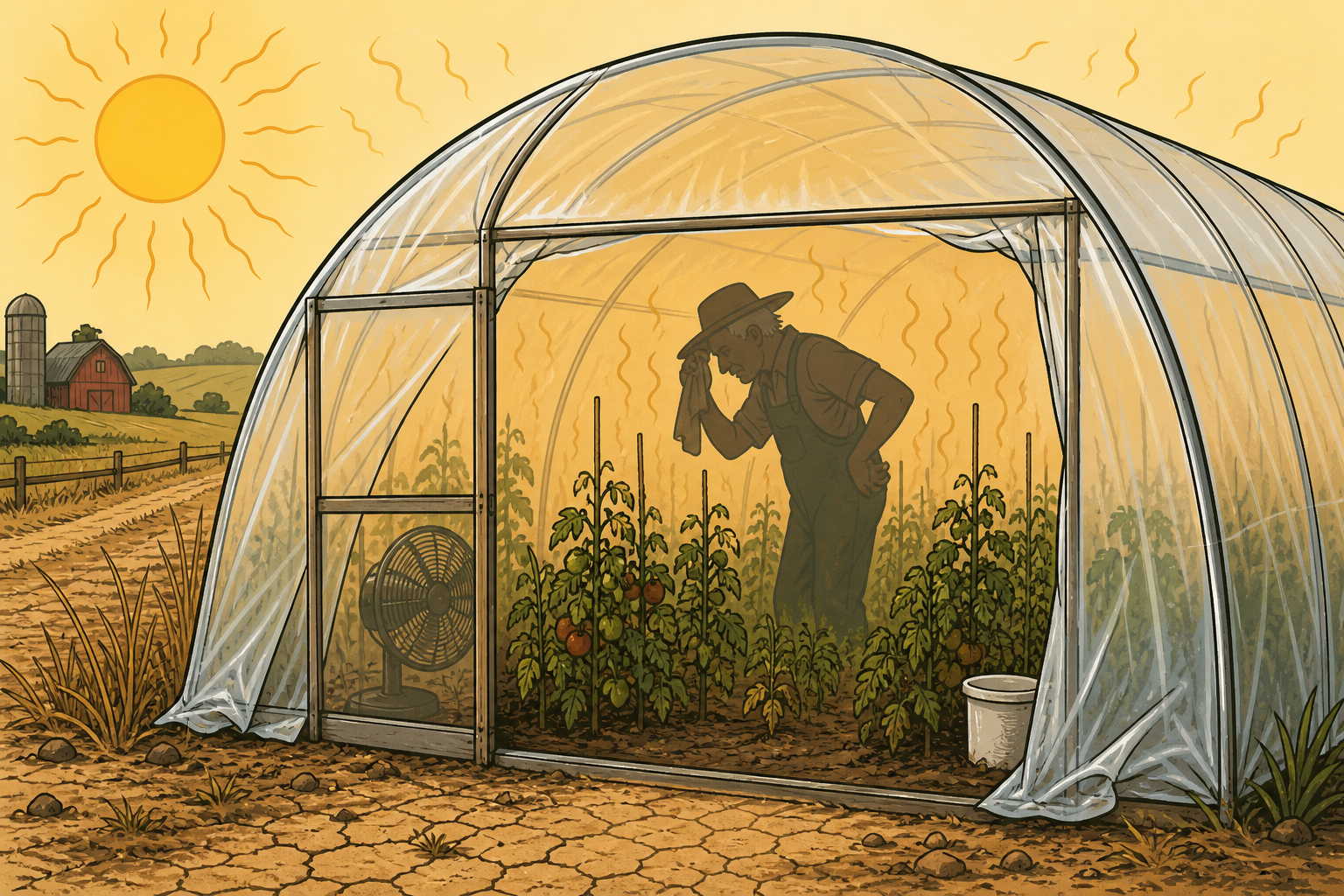 Greenhouse and farmer silhouette.