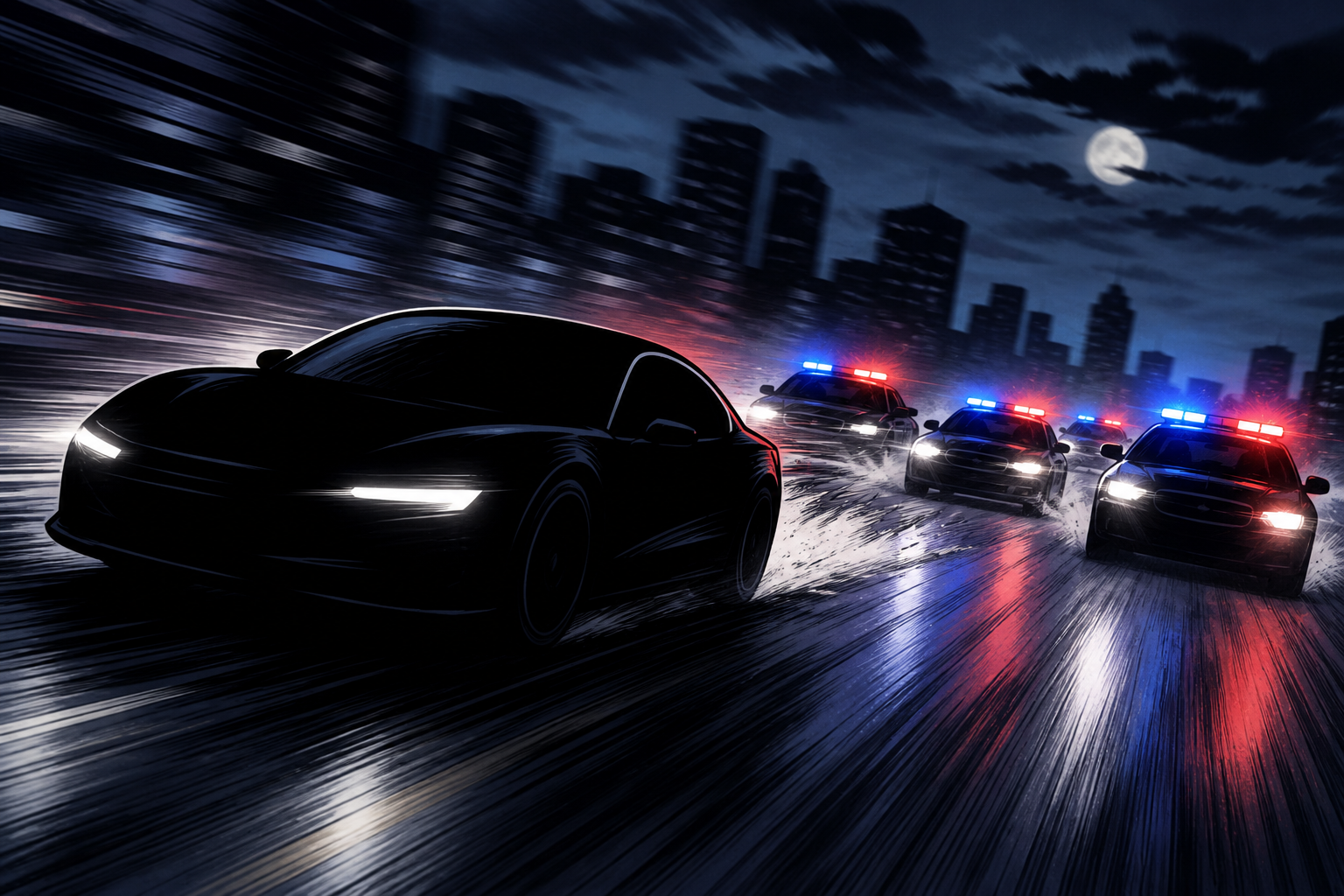 AI-generated chase scene silhouette.