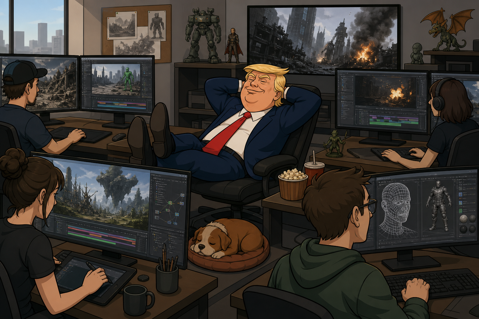 VFX studio and monitors.