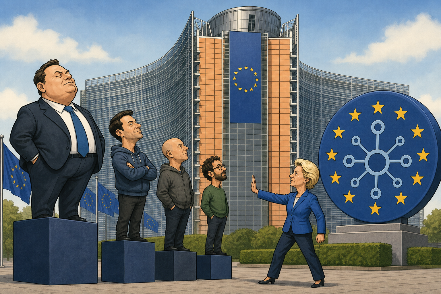 EU Commission building and DMA logo.