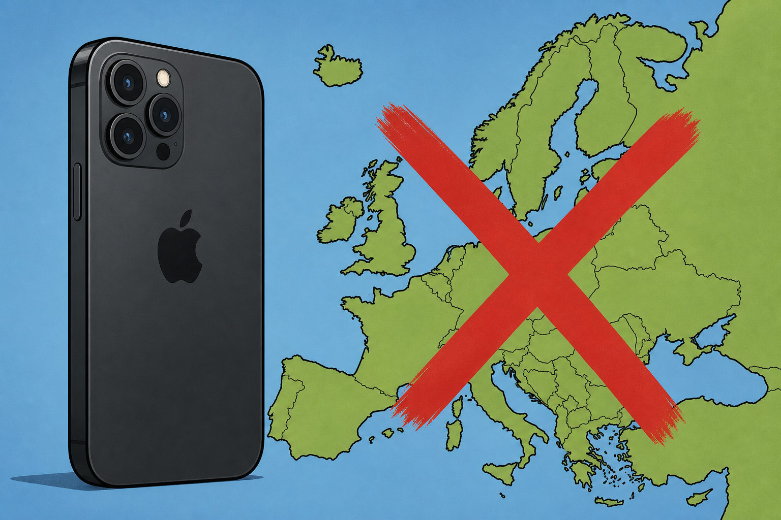 Apple iPhone with X on EU map.
