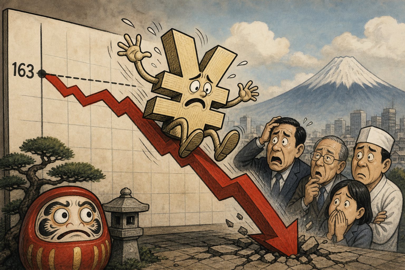 Yen falling graph at 163.