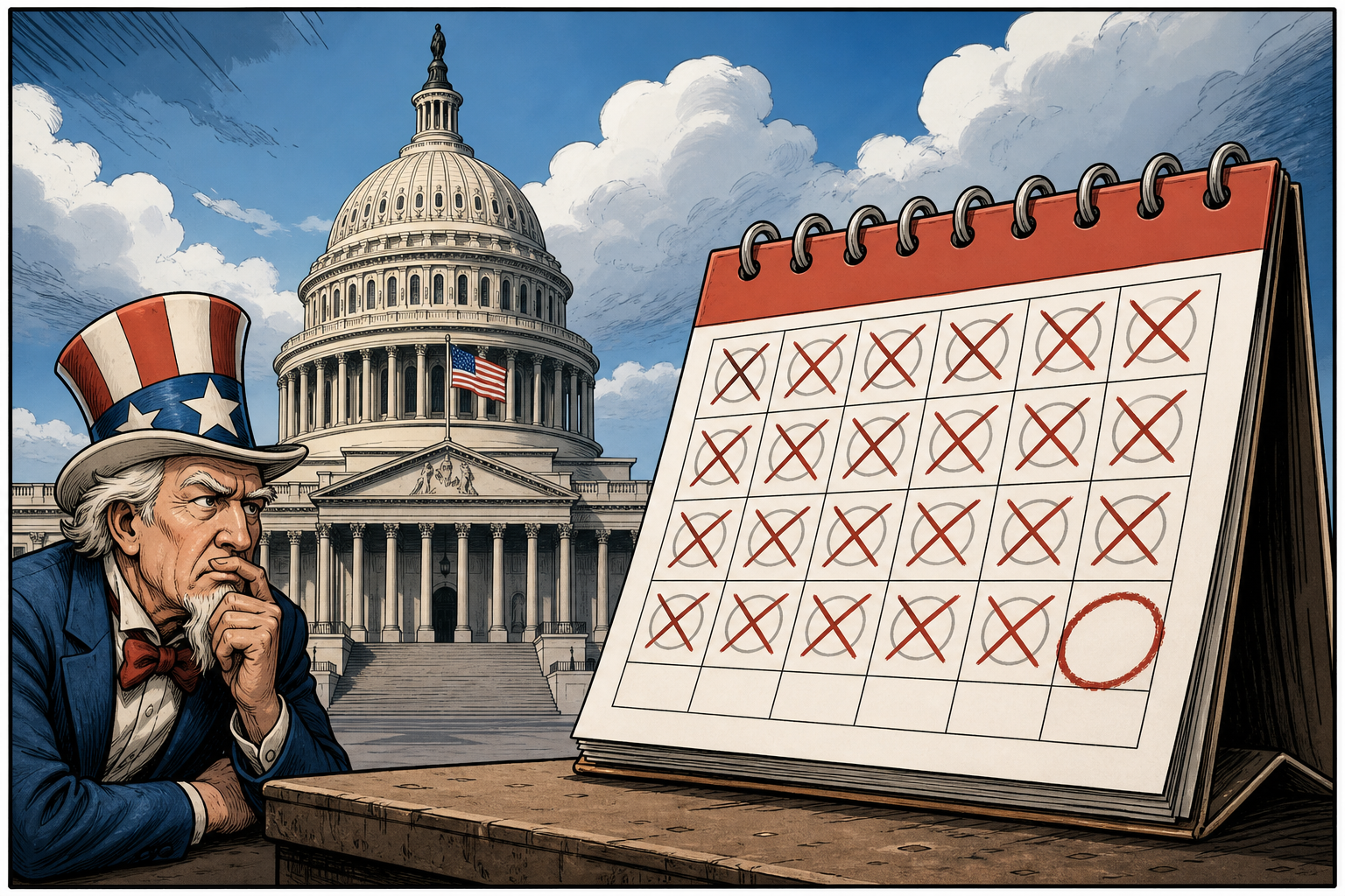 Congress building and 90-day calendar.