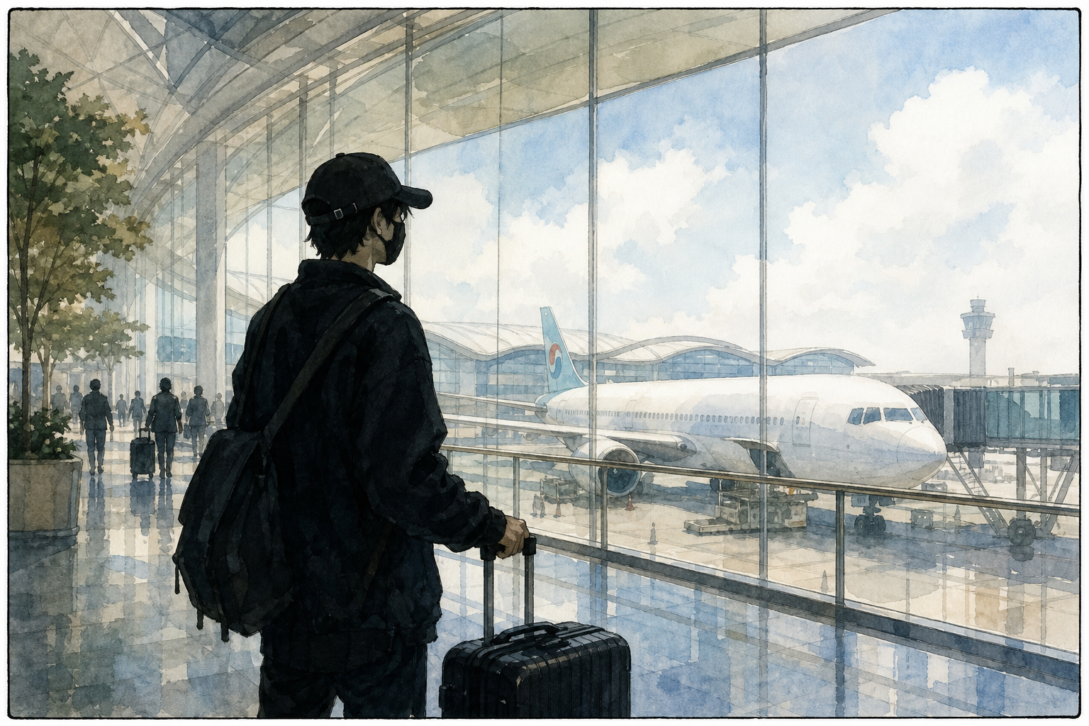 Incheon Airport and Jungkook silhouette.