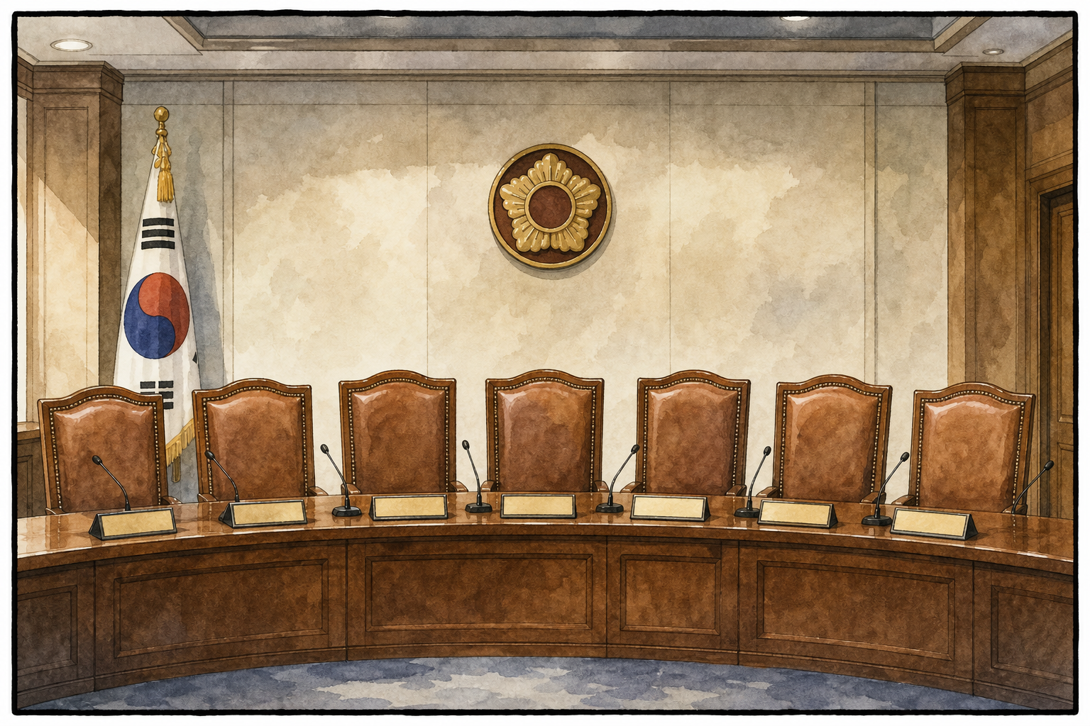 Seven standing committee nameplates.