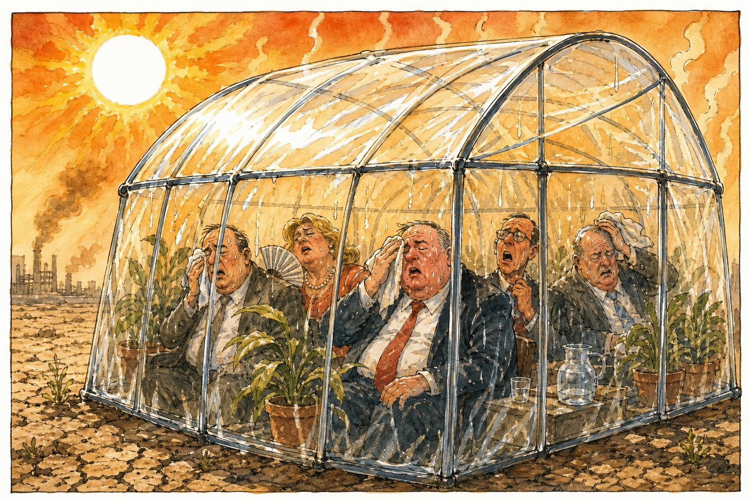 Greenhouse under blazing sun.