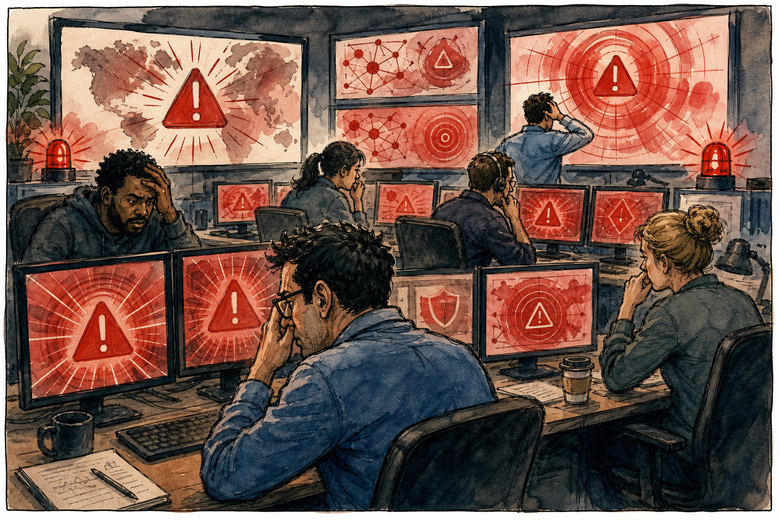 Security team and warning lights.