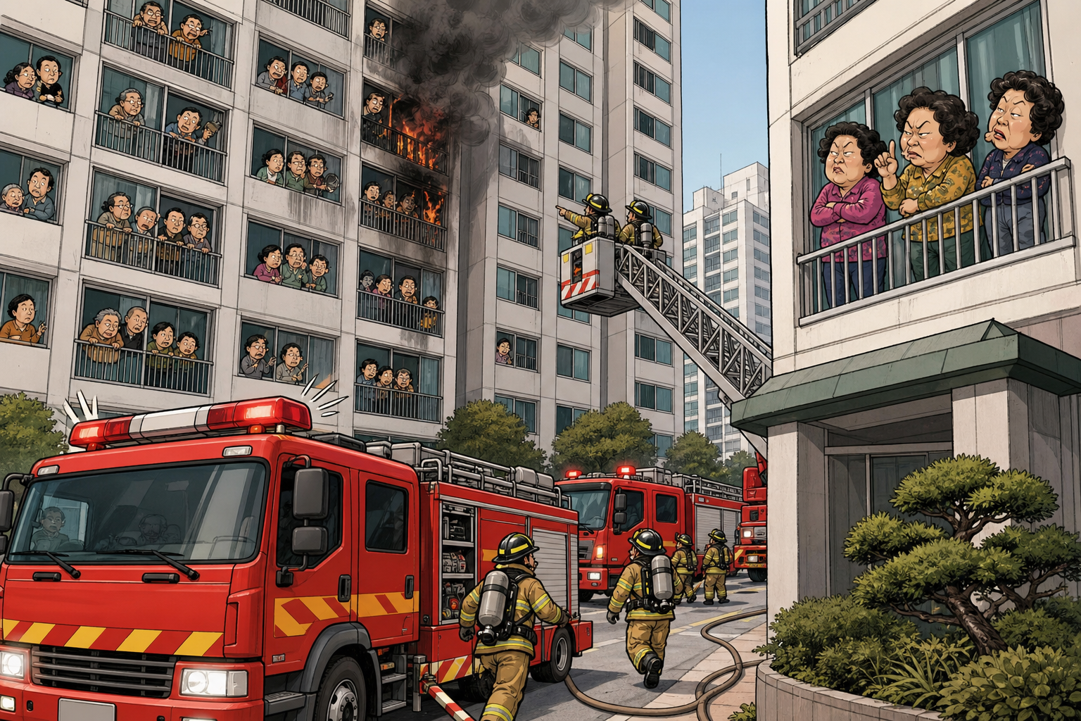 Fire trucks arriving.