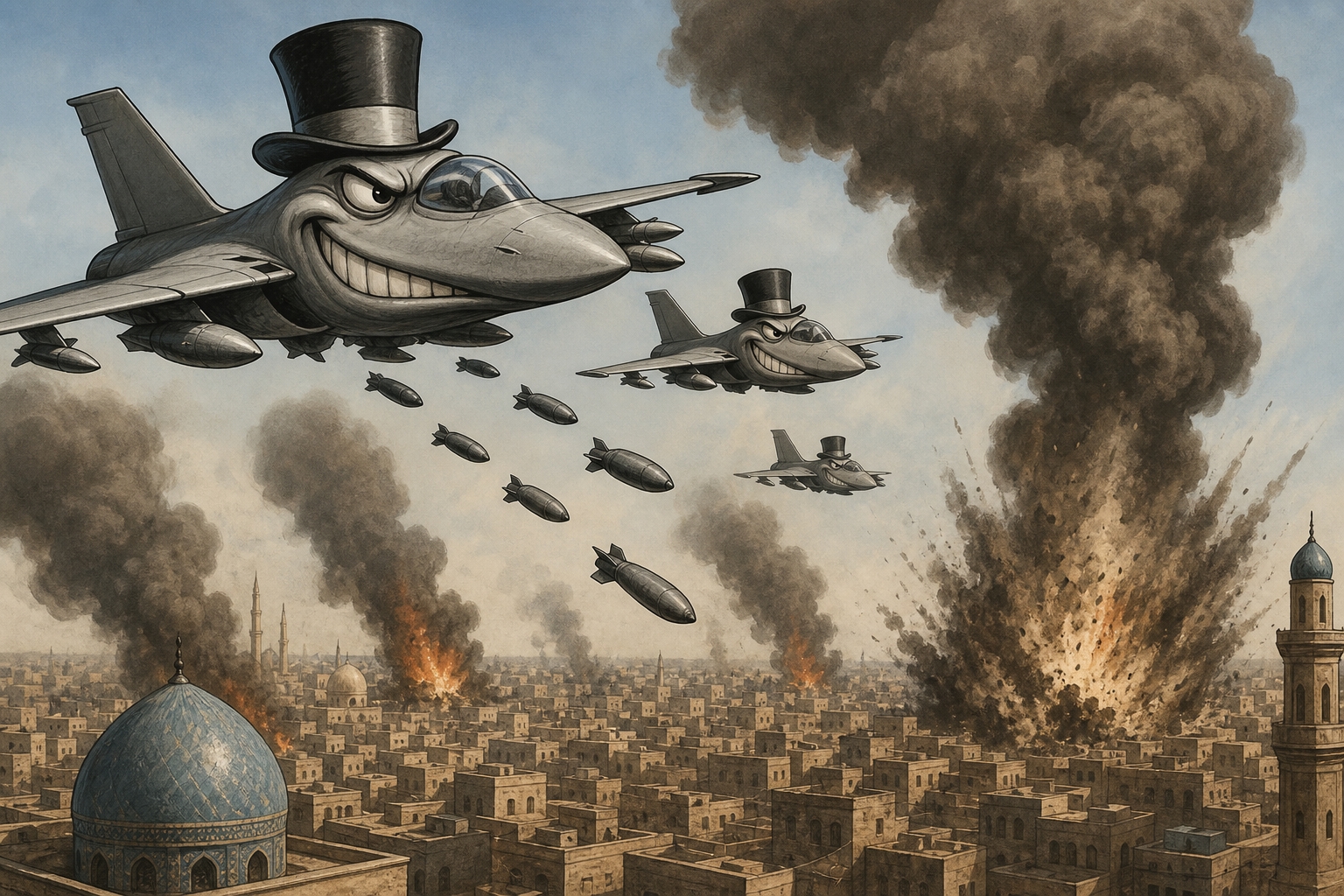 U.S. airstrikes and smoke.