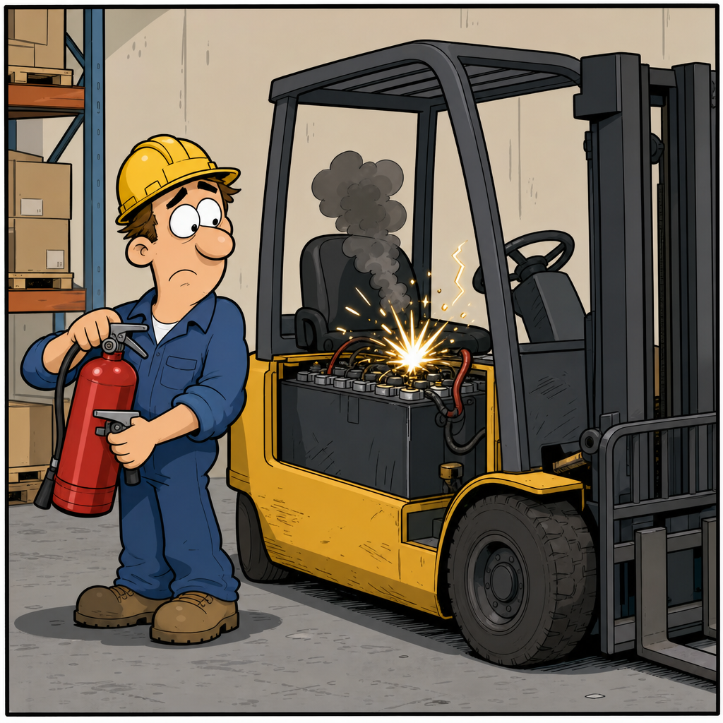 Battery and fire extinguisher.