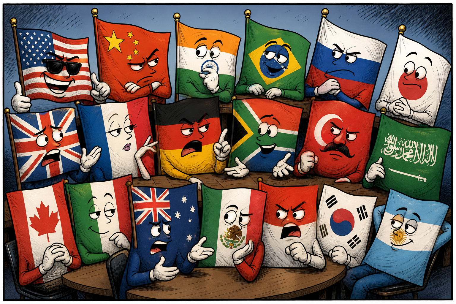 Twenty nations flags.