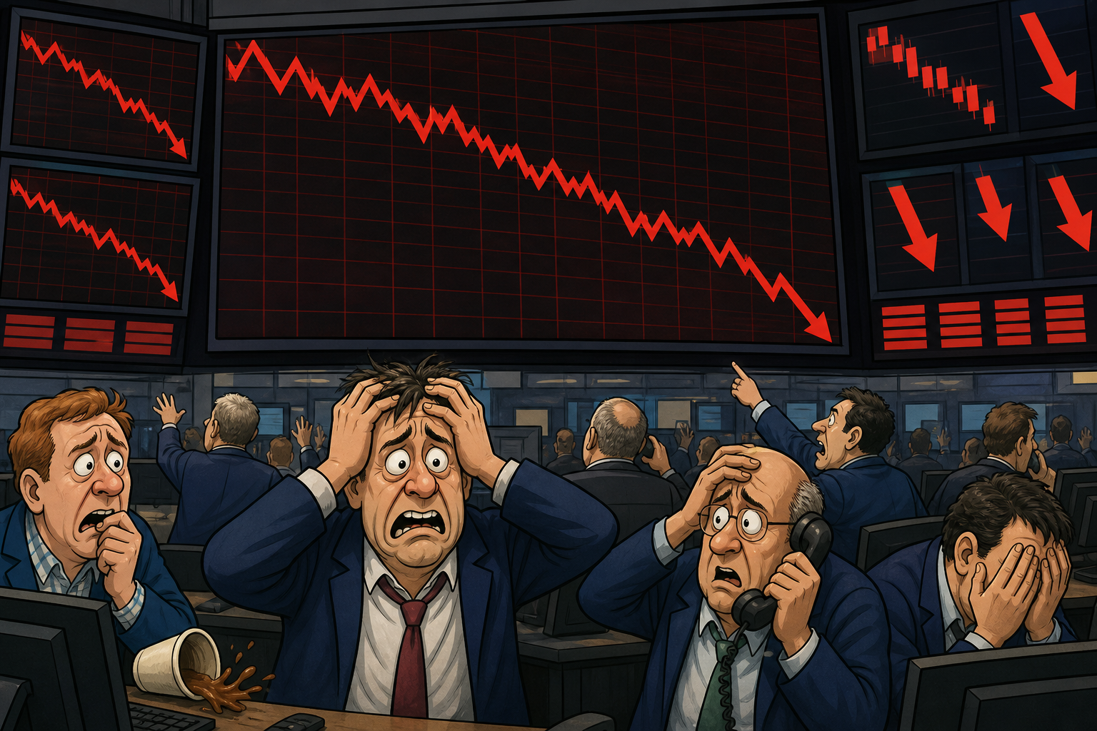 Stock market decline screen.