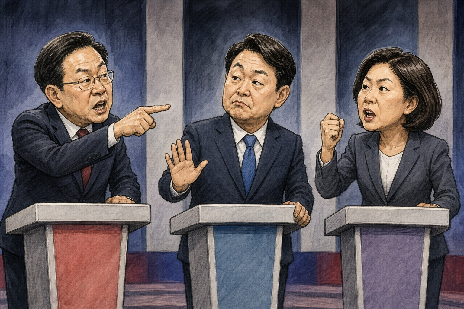 Three candidates at podium.