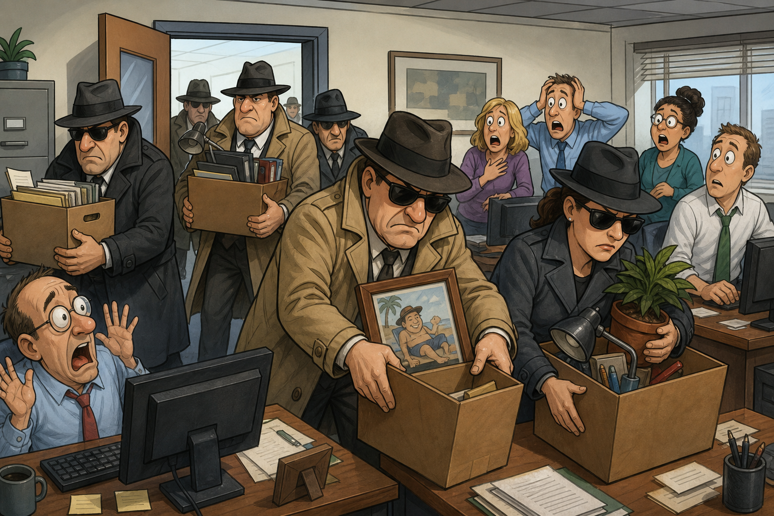 Investigators raid.
