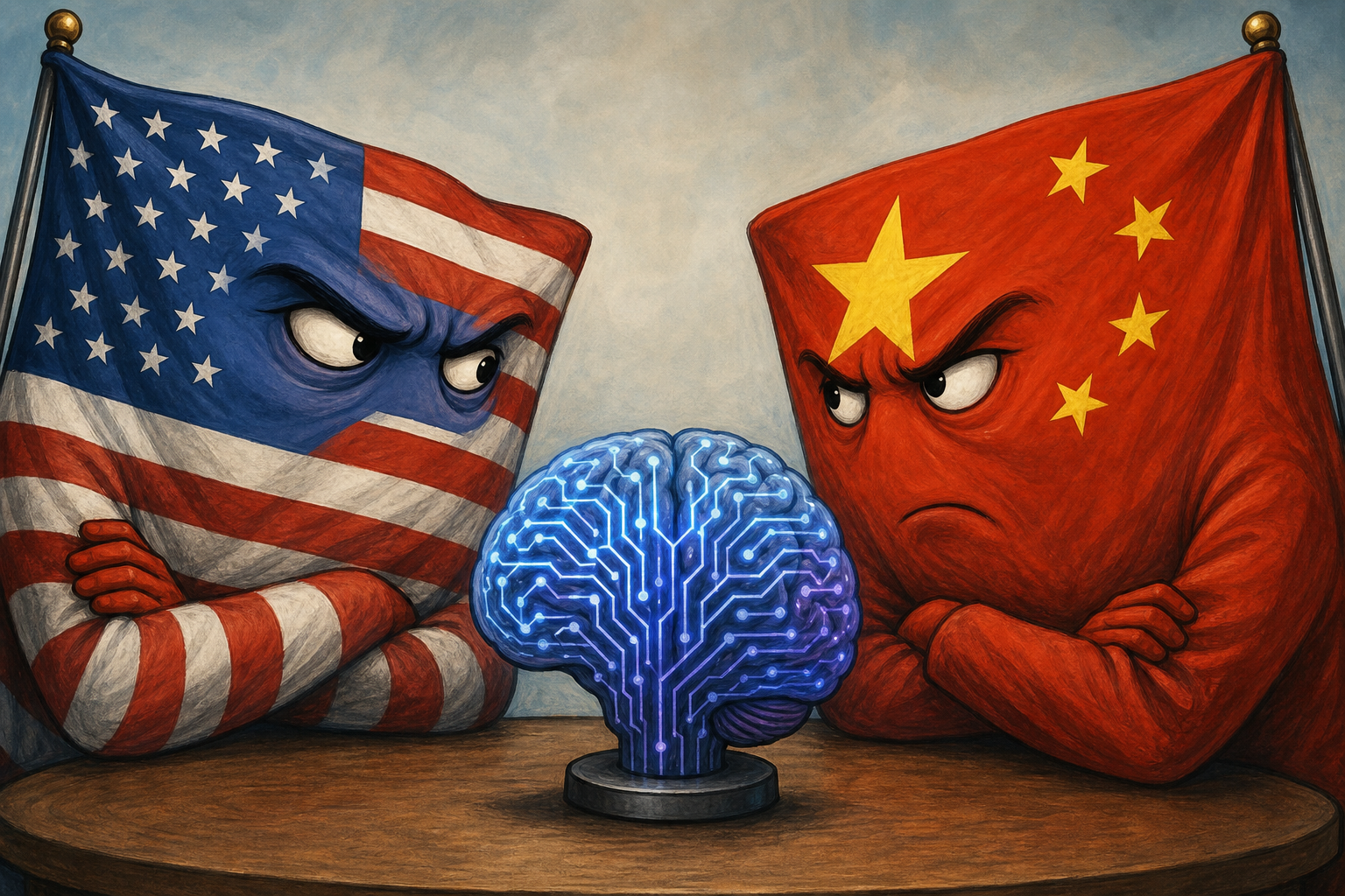 U.S.-China AI flags.
