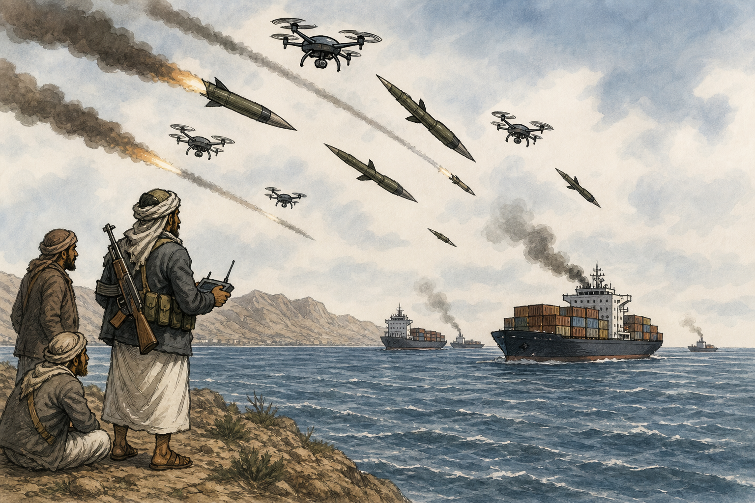 Houthi missiles and drones.